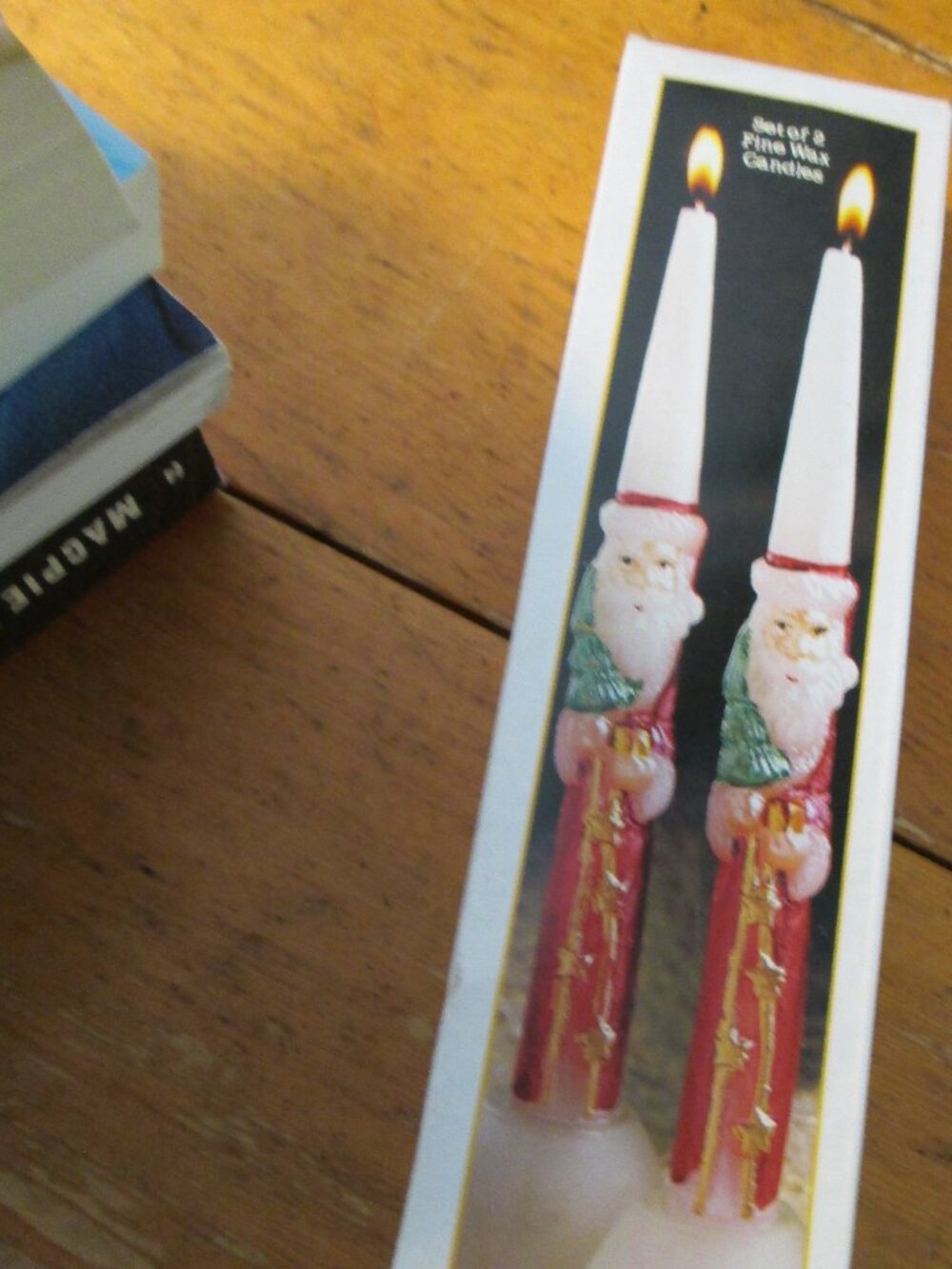 Vtg 12 in taper Old santa with tree candles new old  stock in box